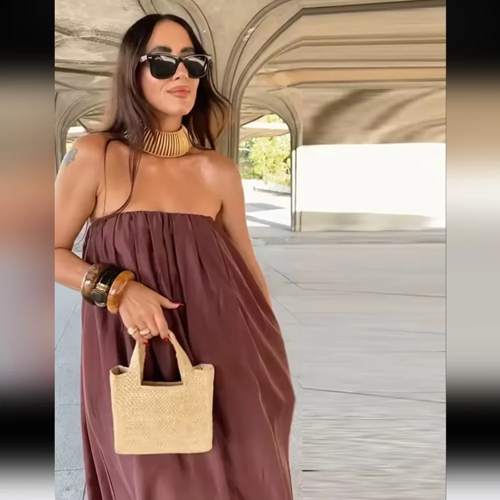 Zara Multi Position Balloon Dress Brown Size XS S - Picture 2 of 13